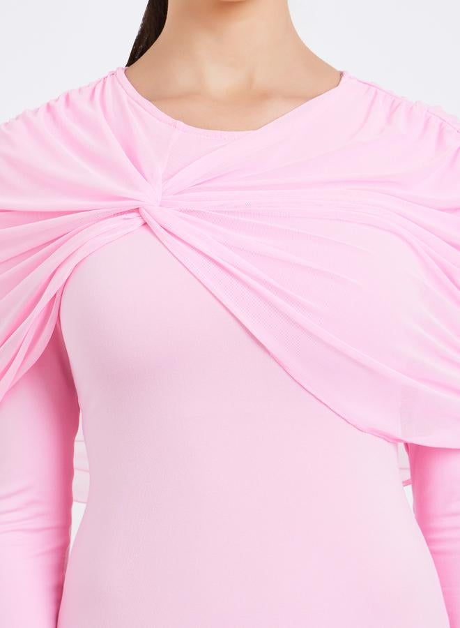 Solid Cape Twist Party Midi Dress