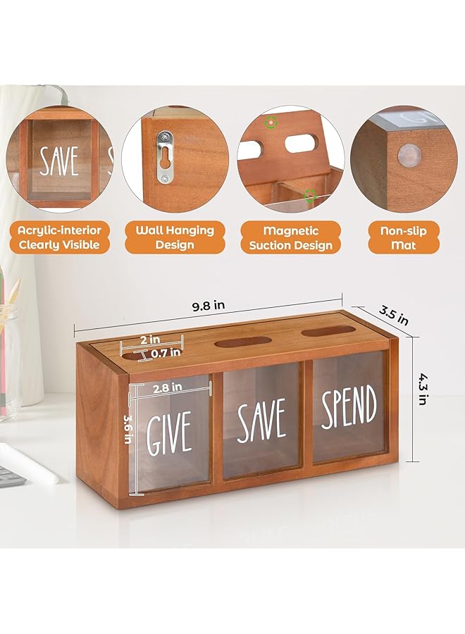 إيروريكس حصالة نقود خشبية للكبار والأطفال، صندوق توفير نقود، جرة متينة لتوفير النقود، حصالة نقود مصورة لغرفة النوم وغرفة المعيشة وغرفة الغسيل، صندوق على سطح الطاولة لتخزين العملات المعدنية - Image 4