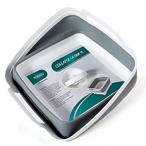 FOSJGO حوض غسيل قابل للطي FOSJGO سعة 2.4 جالون (9 لتر) مع قابس تصريف، موفر للمساحة، حوض مطبخ متعدد الاستخدامات، حوض غسيل، حوض مطبخ للتخييم، حوض بلاستيكي، لغسل الخضروات، حوض للمشروبات - Image 2