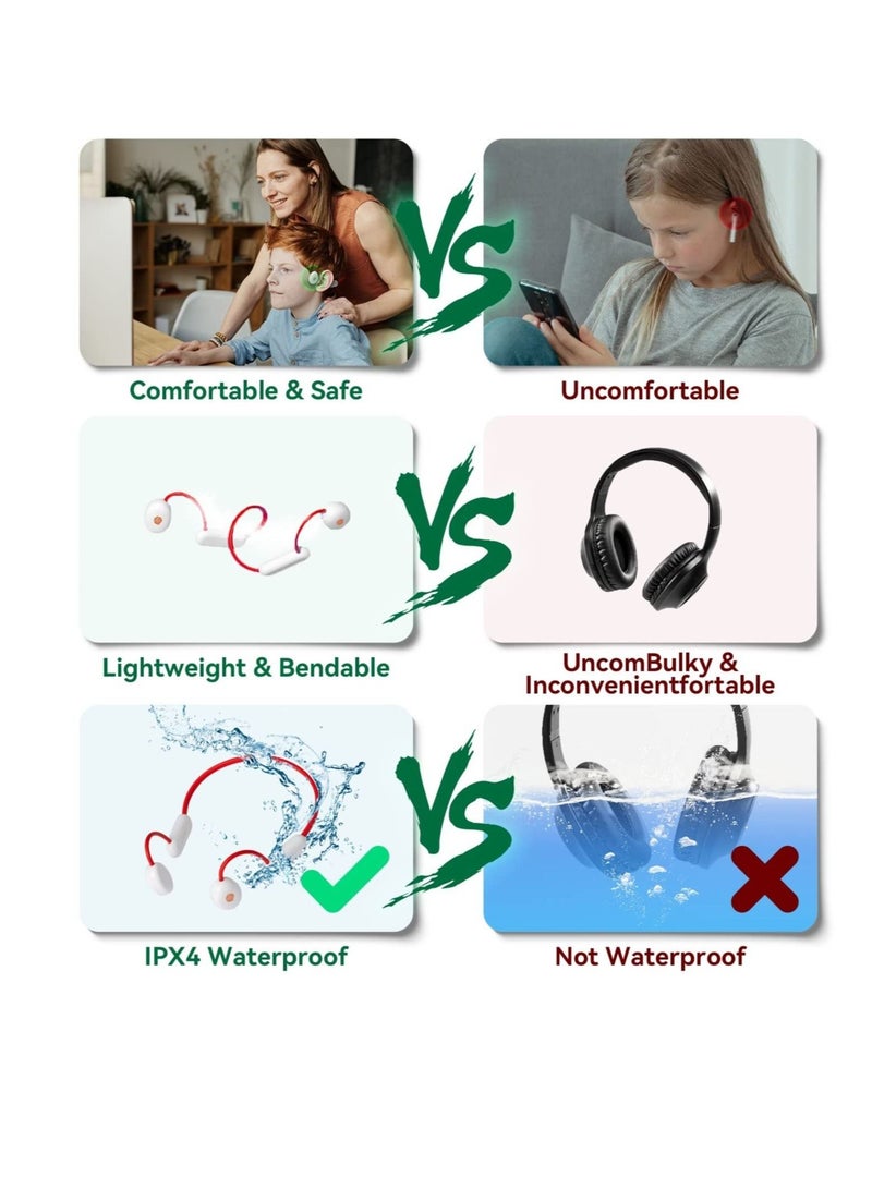 Captaintech Bone Conduction Headphones, Kids Headphones, Wireless Bluetooth Open-Ear Air Conduction Headphones with Microphone, IPX4 Waterproof, 12H Playtime Headset, for Home School Sports (Red) - Image 4