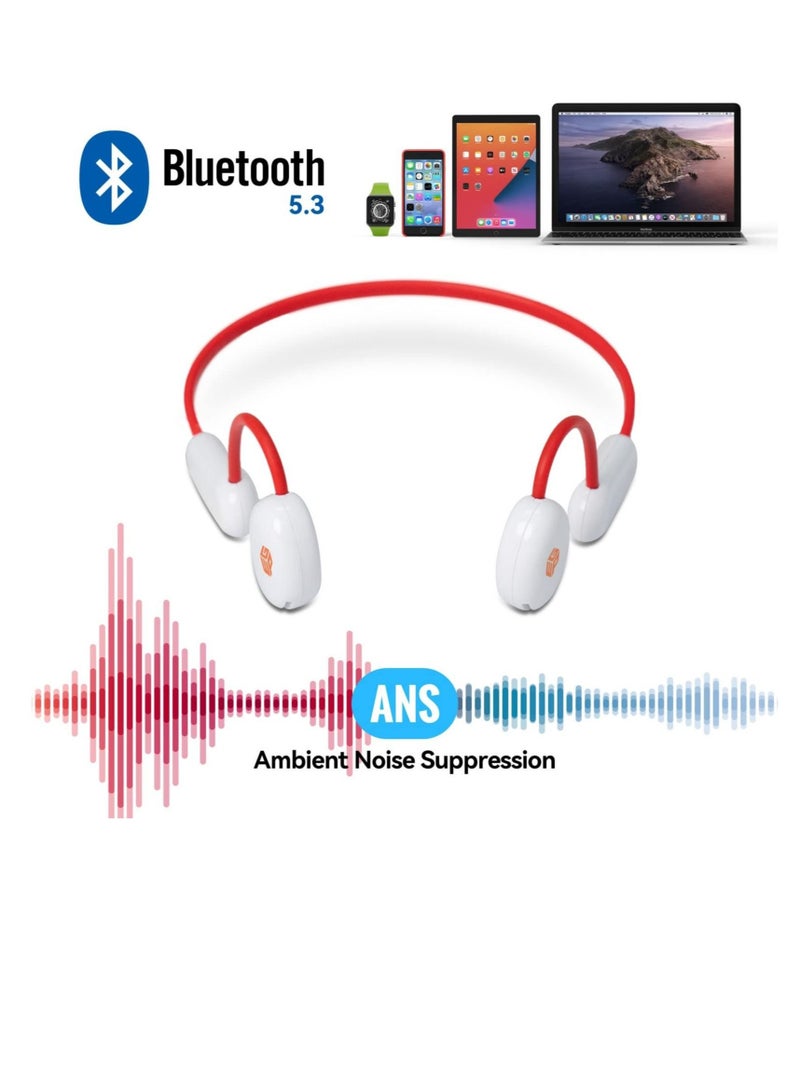 Captaintech Bone Conduction Headphones, Kids Headphones, Wireless Bluetooth Open-Ear Air Conduction Headphones with Microphone, IPX4 Waterproof, 12H Playtime Headset, for Home School Sports (Red) - Image 3
