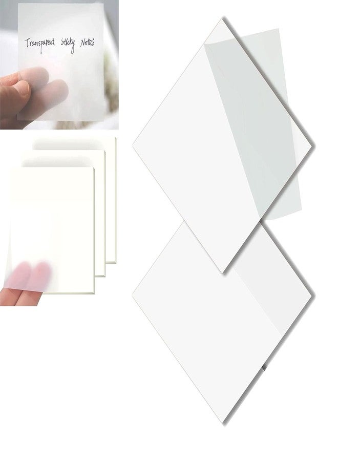 OFIXO Transparent Self-Sticky Note Pads, Clear Notes 76mm X 76mm Transparent Self Adhesive Removable Perfect for Studying and Writing, Sheet 100 Pcs (White) - Image 1