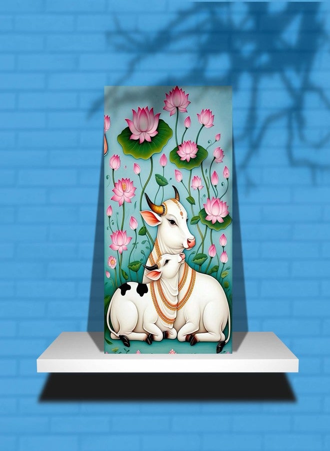 Roostaflag Kamadhenu Cow and Calf Wall Stickers | Pichwai Cow Posters for Wall | Aesthetic Kamdhenu Poster Cow Home Decor | Kamadhenu Wallpaper for Mandir | Devotional Vastu Posters for Room Decoration - Image 4