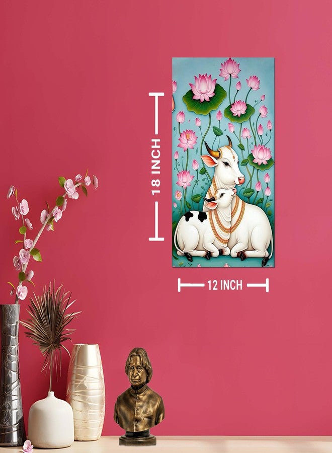 Roostaflag Kamadhenu Cow and Calf Wall Stickers | Pichwai Cow Posters for Wall | Aesthetic Kamdhenu Poster Cow Home Decor | Kamadhenu Wallpaper for Mandir | Devotional Vastu Posters for Room Decoration - Image 5