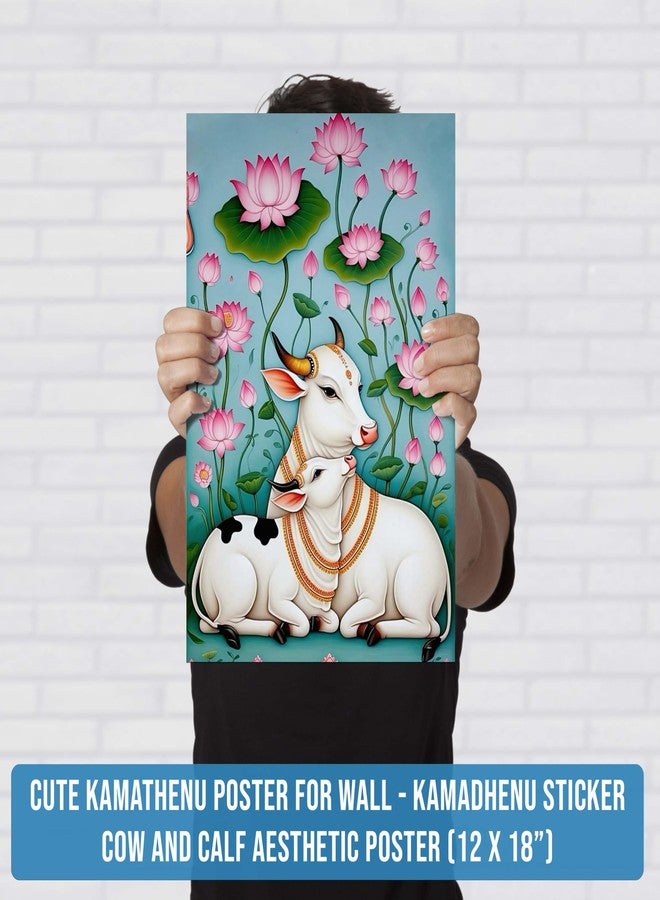 Roostaflag Kamadhenu Cow and Calf Wall Stickers | Pichwai Cow Posters for Wall | Aesthetic Kamdhenu Poster Cow Home Decor | Kamadhenu Wallpaper for Mandir | Devotional Vastu Posters for Room Decoration - Image 2
