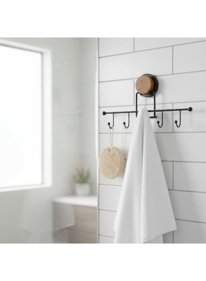 Okyanus No drill wall clothes hanger 5 hook adhesive rack wood & stainless steel rust resistant for bathroom kitchen entryway 31.5L × 6W × 18H cm black - Image 4