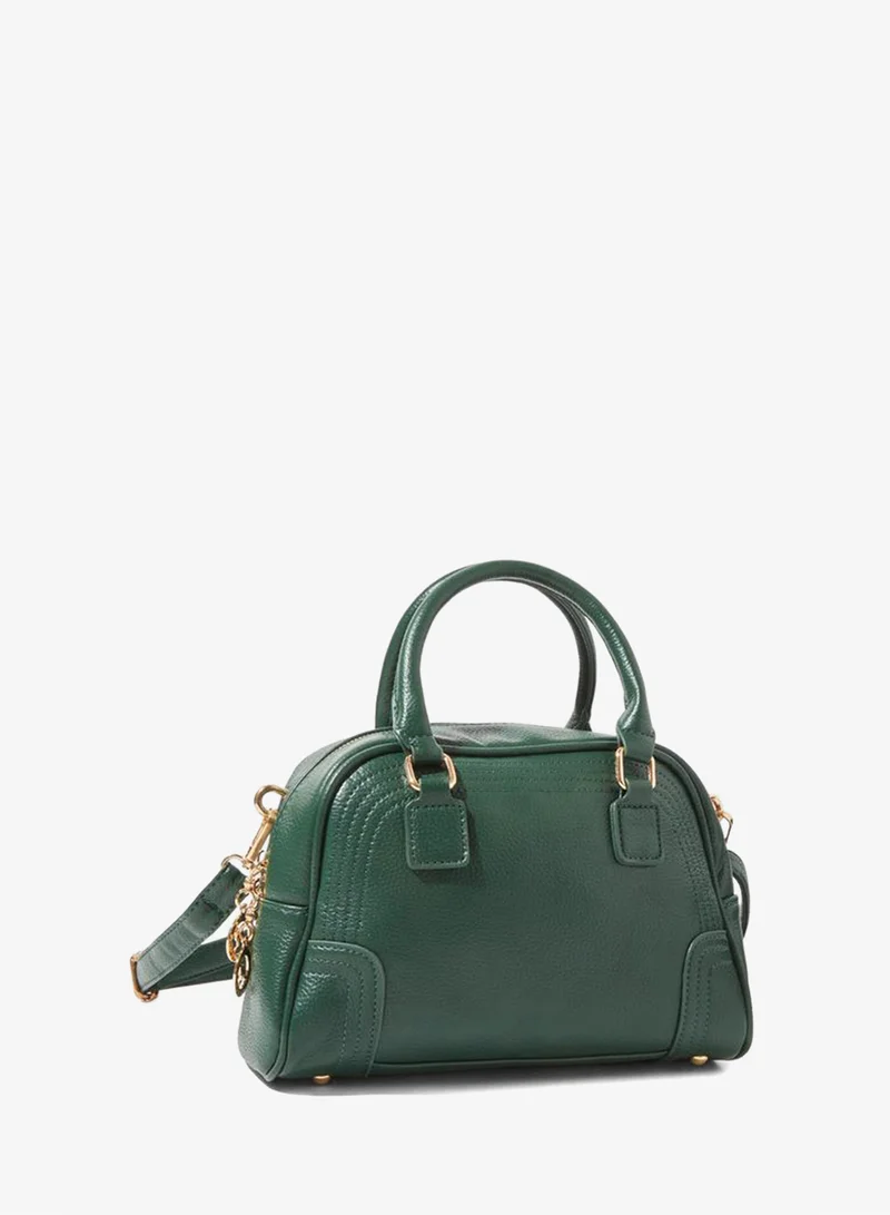 Styli Green Structured Zip Closure Textured Shopper Bag