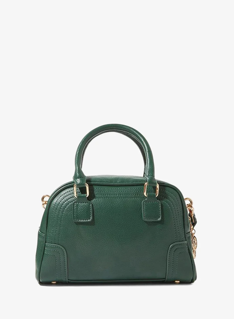 Styli Green Structured Zip Closure Textured Shopper Bag