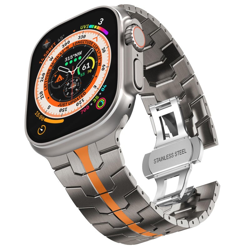 CHANCHY Stainless Steel Band for Apple Watch Band Apple Watch Ultra 3/2/1 Band 49mm, Series 11/10 46mm, 9/8/7 45mm, SE3/SE2/SE 6/5/4 44mm, 3/2/1 42mm, Metal Strap with Folding Clasp for Men - Image 1