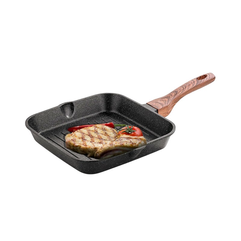 TIAARA TIAARA Grill Pan 26 cm - Barbeque & Tandoori Masterpiece | 5mm Thick | 5-Layer Non-Stick Coating | Wooden Finish Handle  - Image 1