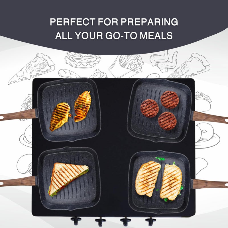 TIAARA TIAARA Grill Pan 26 cm - Barbeque & Tandoori Masterpiece | 5mm Thick | 5-Layer Non-Stick Coating | Wooden Finish Handle  - Image 5