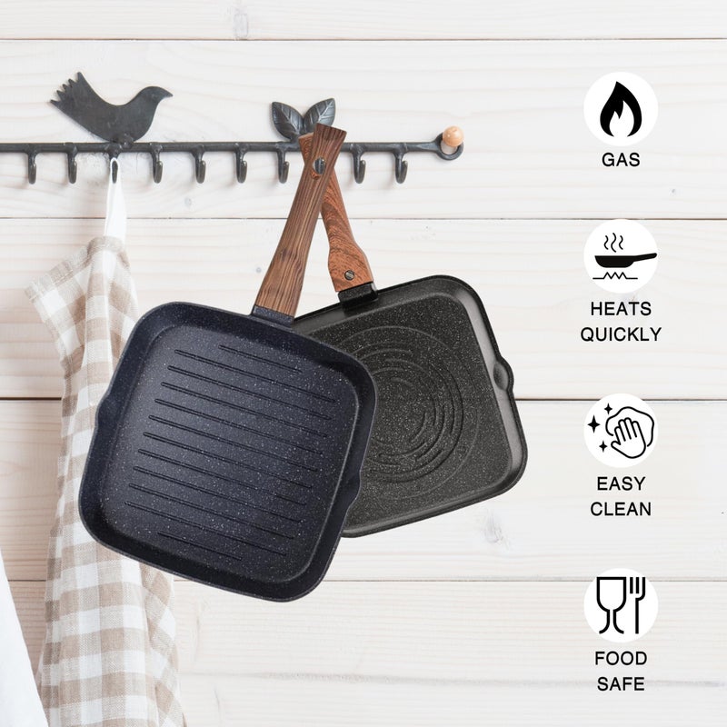 TIAARA TIAARA Grill Pan 26 cm - Barbeque & Tandoori Masterpiece | 5mm Thick | 5-Layer Non-Stick Coating | Wooden Finish Handle  - Image 3