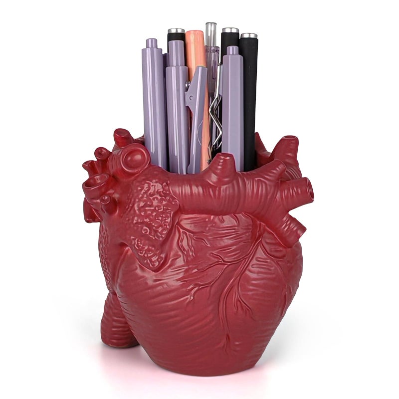 DAECHAO Heart-shaped Pen Holder for Desk Accessories Halloween Decor and Office Decor, Pencil Holder for Desk Organizers, Compact Desk Accessories Gift, Pencil Cup for School, Office, Home (Red) - Image 1