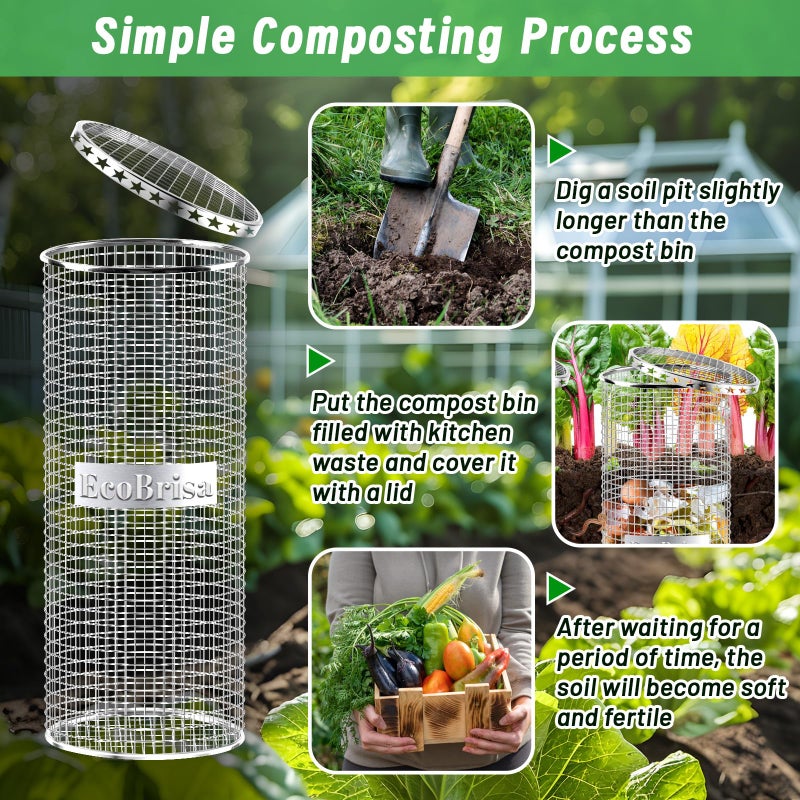 EcoBrisa 2pack Underground Worm Composting Bin, Metal Compost Bin for Recycling Kitchen Food Waste, Outdoor Worm Compost Bin with Holes and Lid Use in Outdoor Garden Vegetable Patch Backyard - Image 4