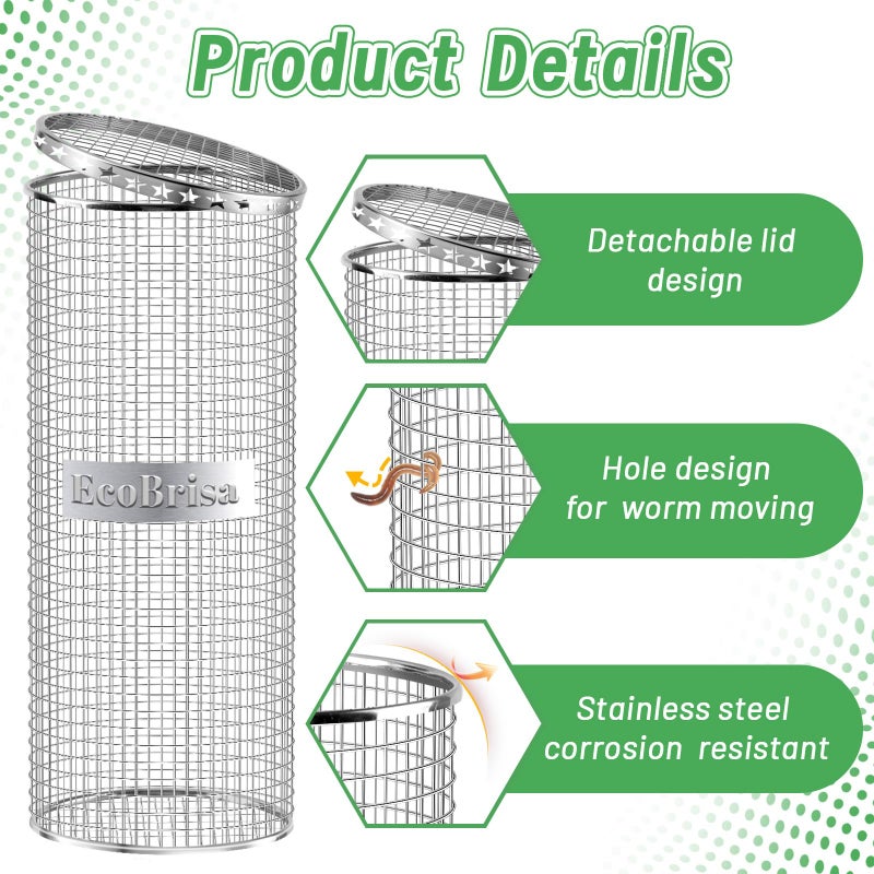 EcoBrisa 2pack Underground Worm Composting Bin, Metal Compost Bin for Recycling Kitchen Food Waste, Outdoor Worm Compost Bin with Holes and Lid Use in Outdoor Garden Vegetable Patch Backyard - Image 3