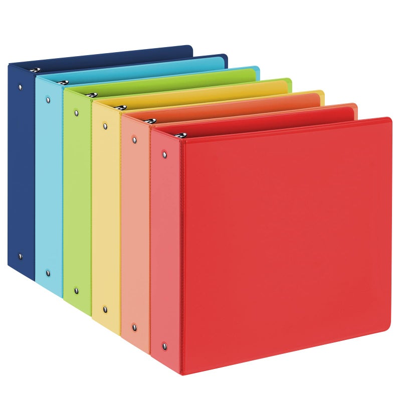 SUIN Premium 3 Ring Binder with 2 Interior Pockets, Heavy Duty Binders Holds US Letter Size 8.5'' x 11'' Paper - Versatile Binders for Office, Home, and School Use, 6 Pack (White) (2-inch Bright Colors) - Image 1
