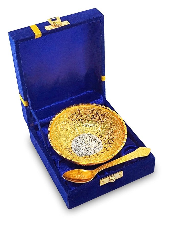 NOBILITY Silver Plated Bowl Spoon Set Light Weight with Blue Box Dessert Dry Fruits Serving Wedding Return Gifts Diwali Christmas Eid Friends Family Home Decoration Corporate Gift Items - Image 1