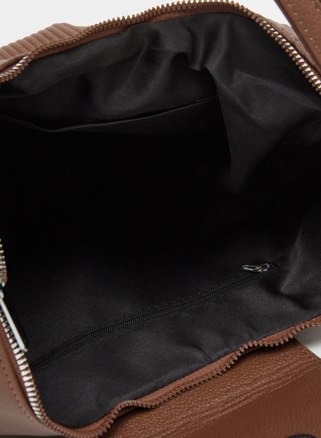 Styli Brown Textured Shoulder Bag - Image 4