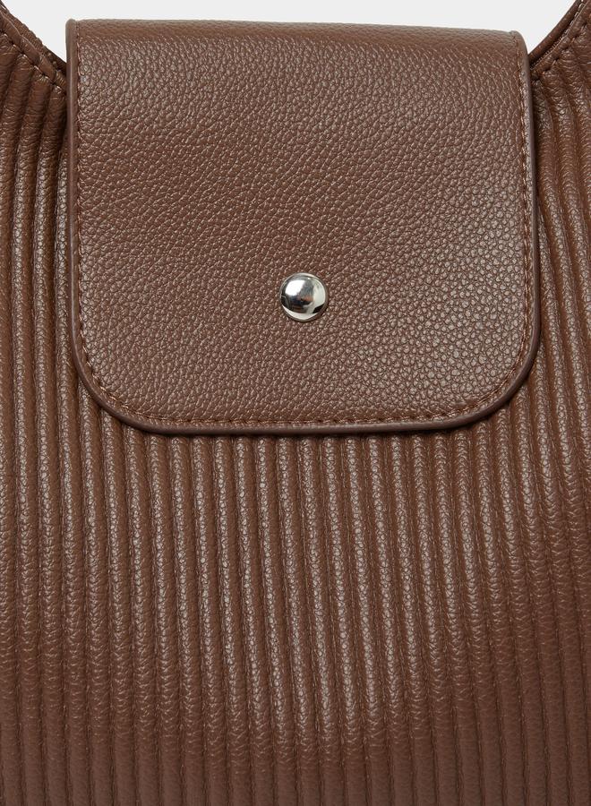 Styli Brown Textured Shoulder Bag - Image 3