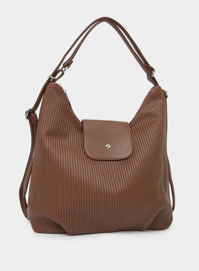 Styli Brown Textured Shoulder Bag - Image 1