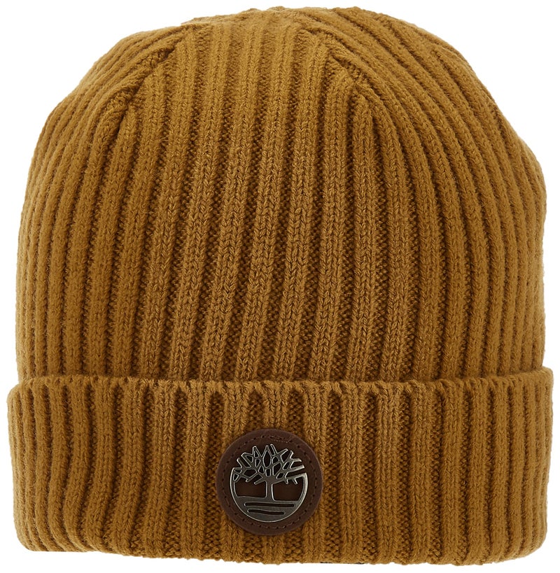 Timberland Men's Ribbed Watch Cap with Logo Plate, Wheat, One Size - Image 1