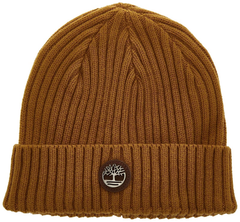 Timberland Men's Ribbed Watch Cap with Logo Plate, Wheat, One Size - Image 2