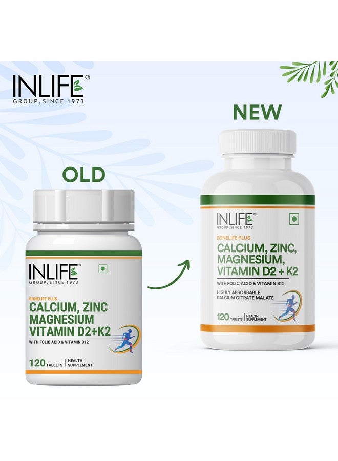 Inlife مكمل INLIFE من الكالسيوم والمغنيسيوم والزنك وفيتامين D B12 | مع K2 وحمض الفوليك | مكمل دعم العظام والمفاصل للنساء والرجال - 120 قرص (عبوة من 1، 120) - Image 3