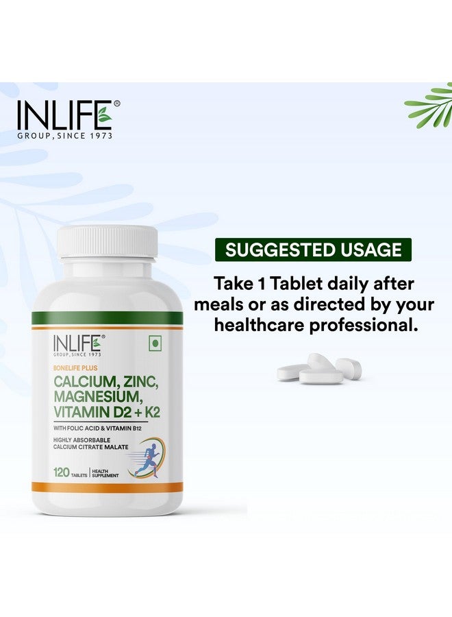 Inlife مكمل INLIFE من الكالسيوم والمغنيسيوم والزنك وفيتامين D B12 | مع K2 وحمض الفوليك | مكمل دعم العظام والمفاصل للنساء والرجال - 120 قرص (عبوة من 1، 120) - Image 4