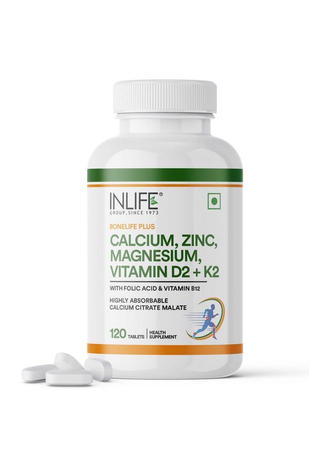 Inlife مكمل INLIFE من الكالسيوم والمغنيسيوم والزنك وفيتامين D B12 | مع K2 وحمض الفوليك | مكمل دعم العظام والمفاصل للنساء والرجال - 120 قرص (عبوة من 1، 120) - Image 1