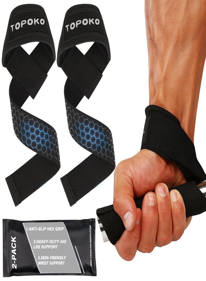 TOPOKO Lifting Wrist Straps for Weightlifting, Deadlifts, Powerlifting & Strength Training – 21.2” Cotton Workout Straps with Neoprene Padding & Non-Slip Hex Grip – Gym Straps for Men & Women - Image 1