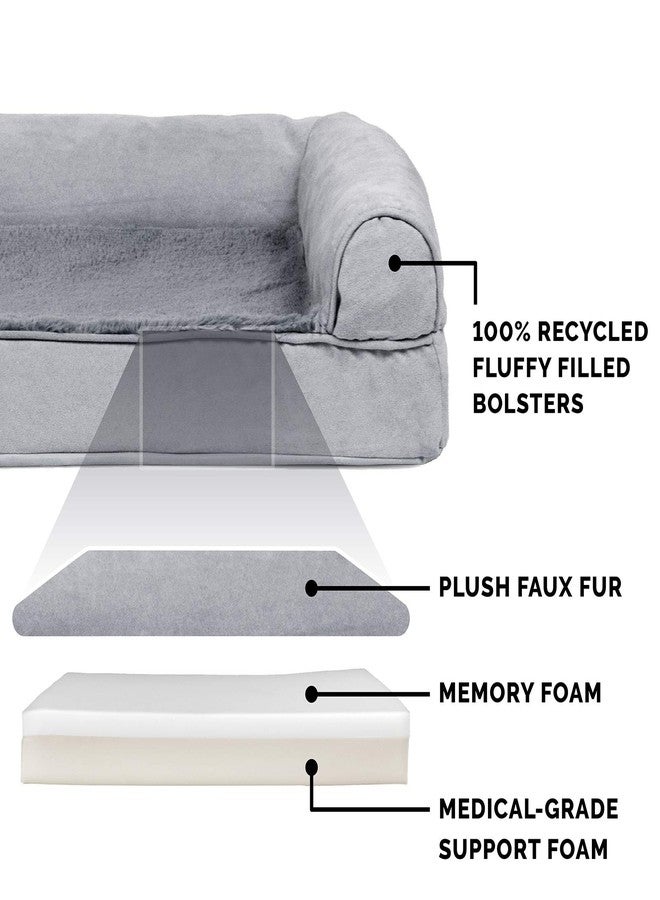 Furhaven Memory Foam Dog Bed for Medium/Small Dogs w/ Removable Bolsters & Washable Cover, For Dogs Up to 35 lbs - Plush & Suede Sofa - Gray, Medium - Image 3