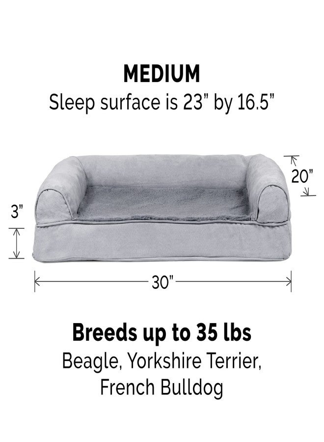 Furhaven Memory Foam Dog Bed for Medium/Small Dogs w/ Removable Bolsters & Washable Cover, For Dogs Up to 35 lbs - Plush & Suede Sofa - Gray, Medium - Image 2