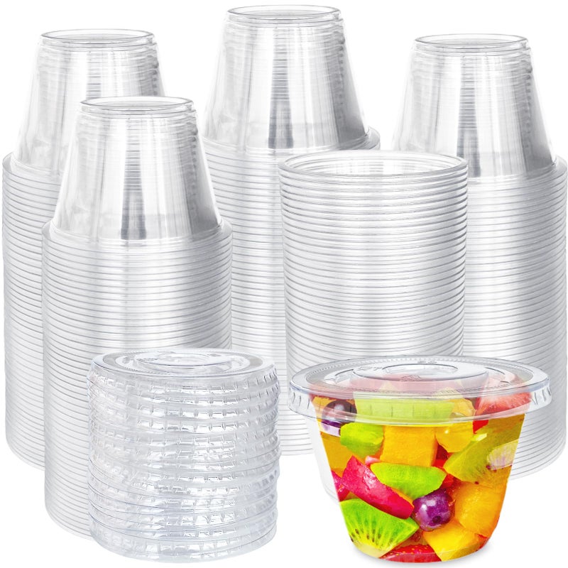 Alaeseje 100 Pack 6 oz Plastic Dessert Cups with Flat Lids (No Hole),Disposable Parfait Cups,Clear Plastic Party Cups for Fruit,Ice Cream,Yogurt,Candy,Salad,Snack,Pudding - Image 1