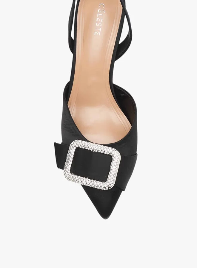 Celeste Women's Embellished Slingback Shoes with Buckle Closure and Stiletto Heels