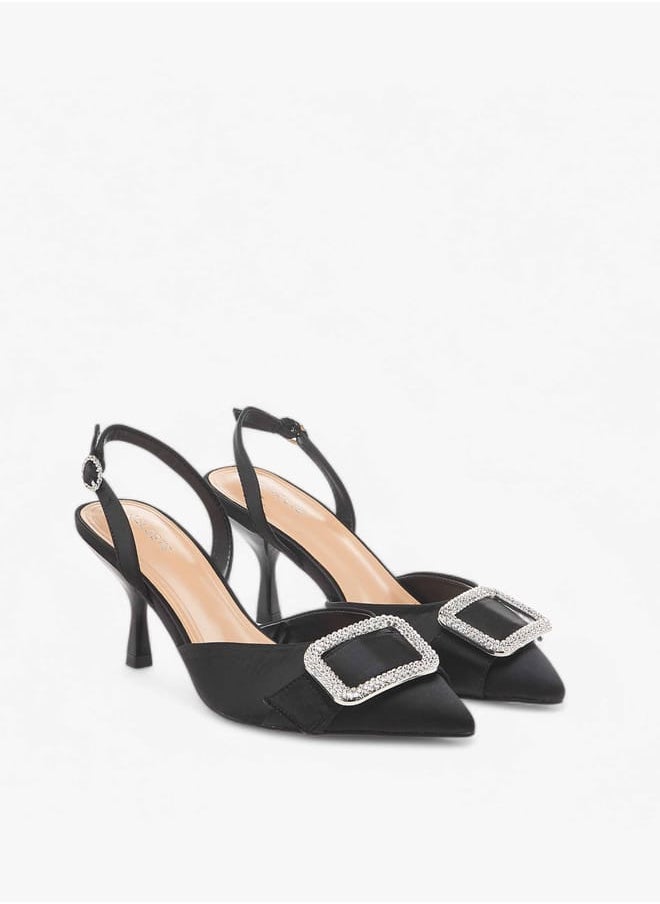 Celeste Women's Embellished Slingback Shoes with Buckle Closure and Stiletto Heels  - Image 2