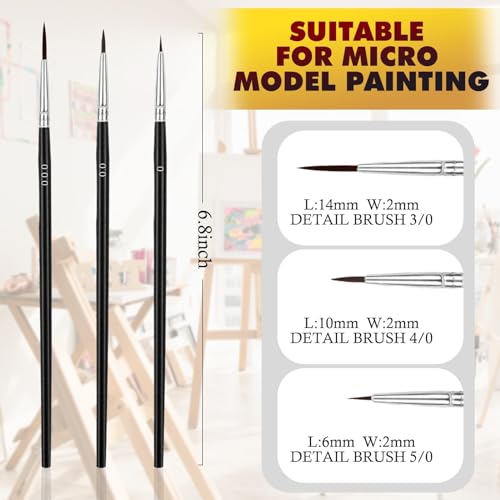 Anezus 60Pcs Thin Detail Paint Brushes Fine Tip Paint Brushes Set with 3 Size #000#00#0 Liner brush for Miniature 40k Model Crafts Watercolor Acrylics Oil - Image 4