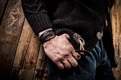 SERASAR Bracelets for Men Black Leather Bracelet Mens Cowhide Gift Box Braided Stainless Steel Jewelry Wrist Band Cuff Circlet Bangle Dad Man Pulseras para Hombres Cuero Regalo - Image 5