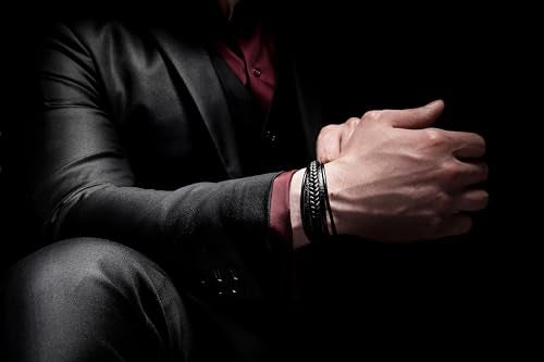 SERASAR Bracelets for Men Black Leather Bracelet Mens Cowhide Gift Box Braided Stainless Steel Jewelry Wrist Band Cuff Circlet Bangle Dad Man Pulseras para Hombres Cuero Regalo - Image 4