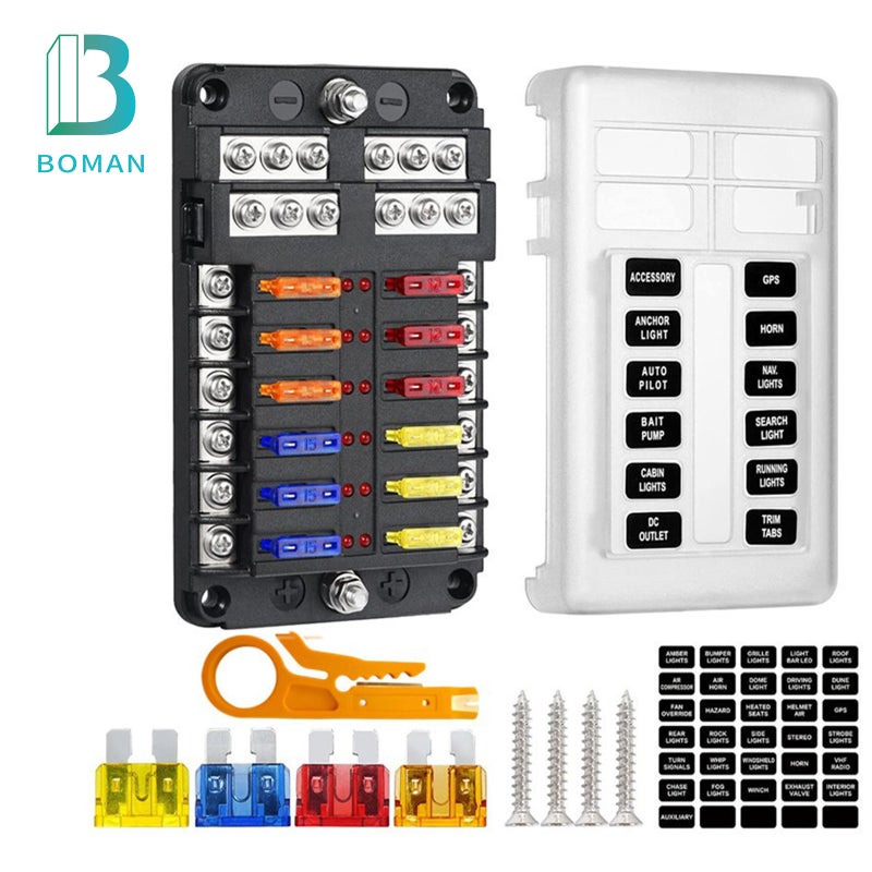 Modified Multi-Channel Fuse Box 12-Channel Positive And Negative Pole Car Boat Fuse Seat With Led Lamp Screw Insert Fuse Box - Image 2