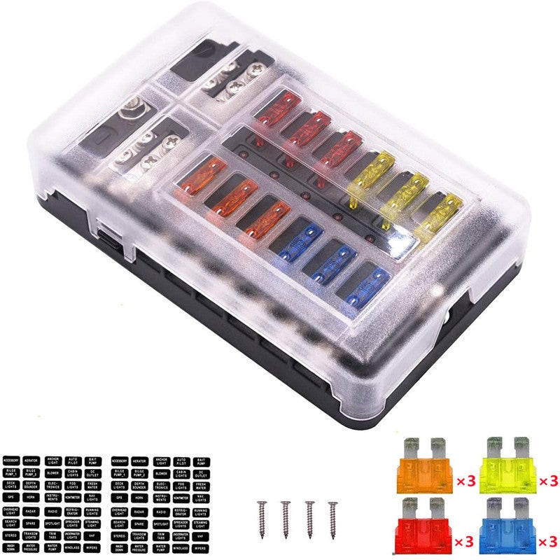 Modified Multi-Channel Fuse Box 12-Channel Positive And Negative Pole Car Boat Fuse Seat With Led Lamp Screw Insert Fuse Box - Image 1
