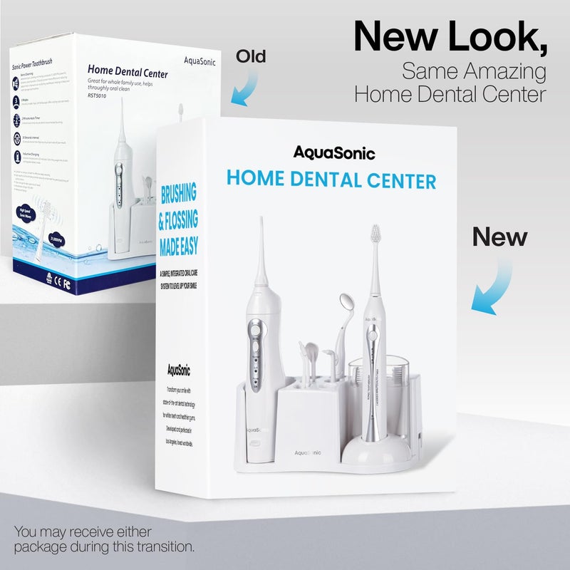 AquaSonic Home Dental Center Rechargeable Power Toothbrush & Smart Water Flosser - Complete Family Oral Care System - 10 Attachments and Tips Included - Various Modes & Timers (White) - Image 2