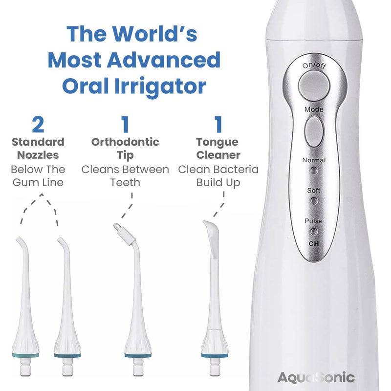 AquaSonic Home Dental Center Rechargeable Power Toothbrush & Smart Water Flosser - Complete Family Oral Care System - 10 Attachments and Tips Included - Various Modes & Timers (White) - Image 5