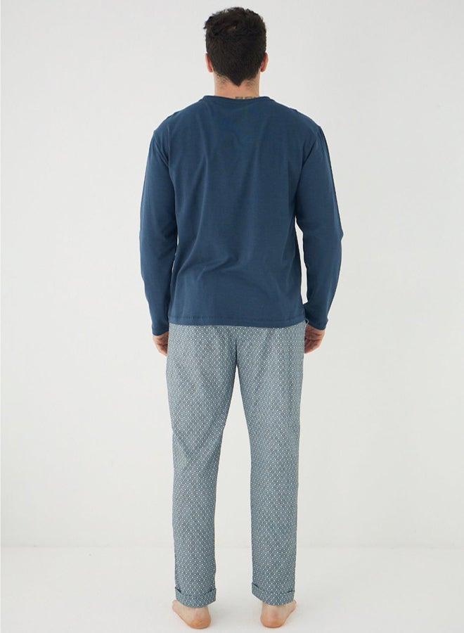 trendyol Petrol Regular/Normal Cut Creative Text Printed Knitted Pajama Set - Image 4