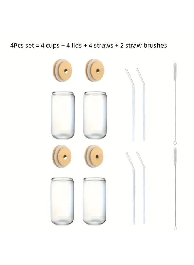 4Pcs 550ml Borosilicate Glass Cups With Bamboo Lids And Straws Reusable Freezer Safe - Image 1