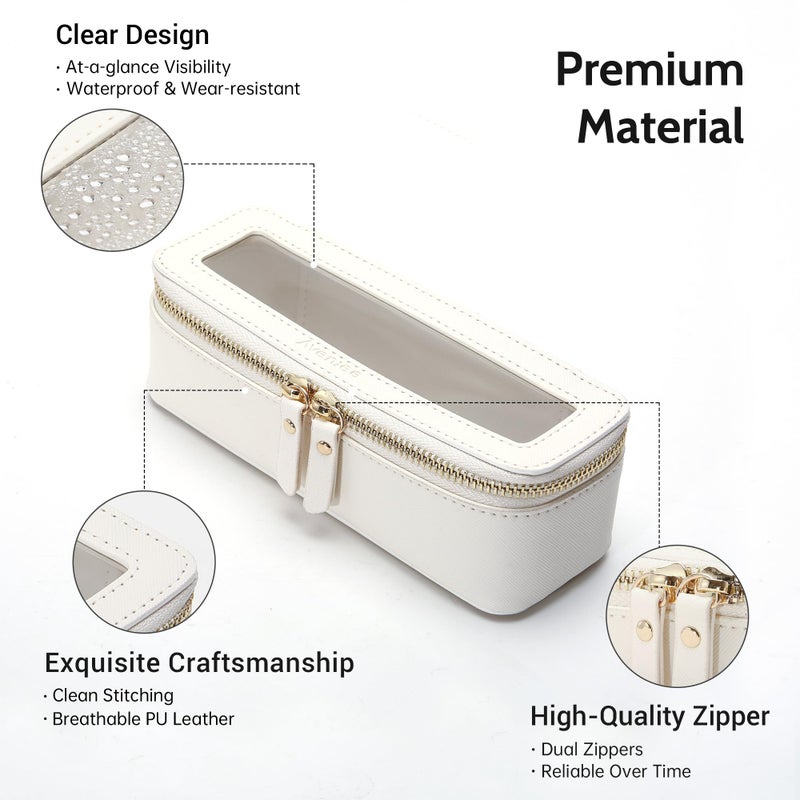 Aveniee Clear Makeup Brush Bag,Slim Cosmetic Brush Holder,Small Toiletry Bag Mini Travel Case for Women,Thin Make up Bags with Dual Zipper,Cute Travel Essentials Organizer,White - Image 5