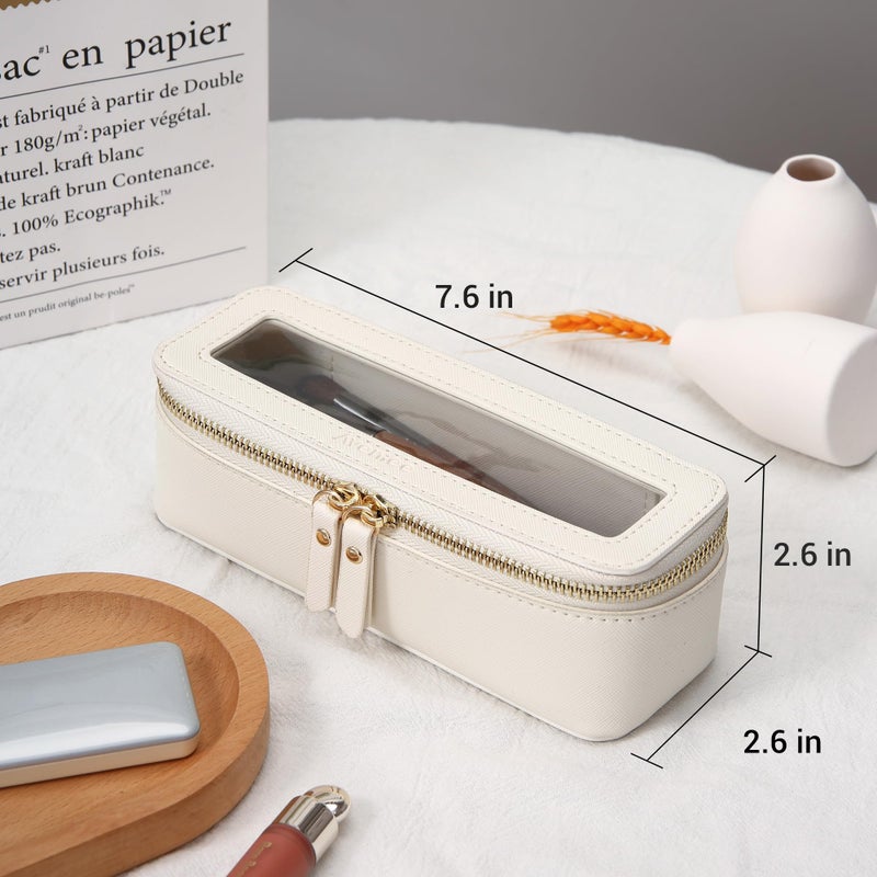 Aveniee Clear Makeup Brush Bag,Slim Cosmetic Brush Holder,Small Toiletry Bag Mini Travel Case for Women,Thin Make up Bags with Dual Zipper,Cute Travel Essentials Organizer,White - Image 4