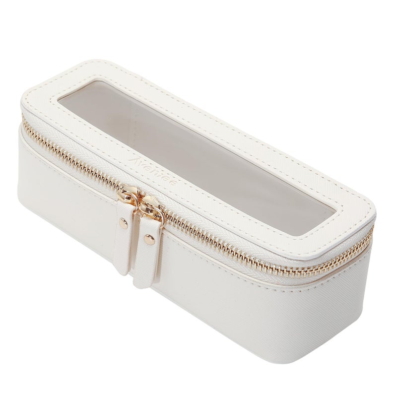 Aveniee Clear Makeup Brush Bag,Slim Cosmetic Brush Holder,Small Toiletry Bag Mini Travel Case for Women,Thin Make up Bags with Dual Zipper,Cute Travel Essentials Organizer,White - Image 1