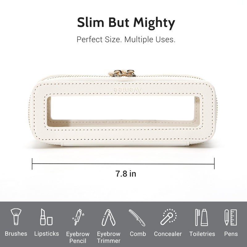 Aveniee Clear Makeup Brush Bag,Slim Cosmetic Brush Holder,Small Toiletry Bag Mini Travel Case for Women,Thin Make up Bags with Dual Zipper,Cute Travel Essentials Organizer,White - Image 3