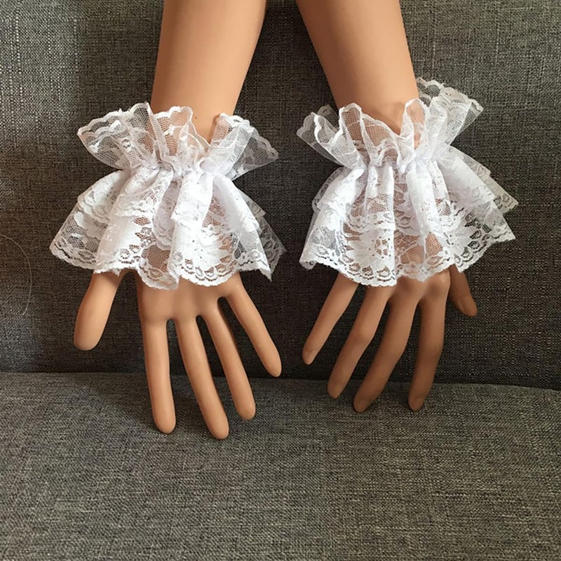 AUOCATTAIL Lolita Lace Gloves White Hand Sleeve Lace Elastic Bracelet for Halloween, Wedding, Tea Party, Masquerade, Nightclub - Image 3