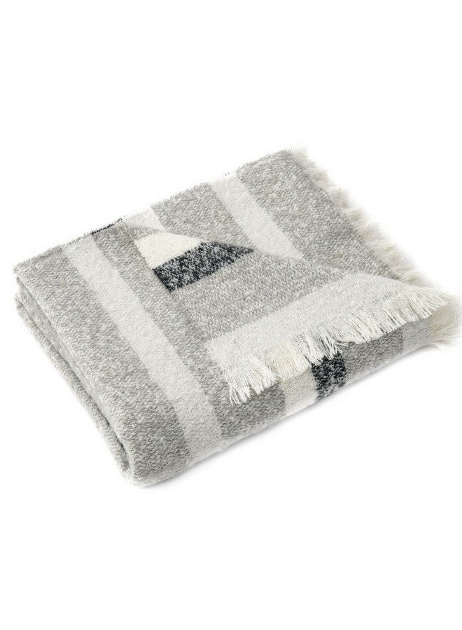 Mezoe Stripe Pattern Soft and Luxurious Yarn Dyed Woven Throw Grey and White 1 x 153 x 127 cm Mohair02 - Image 2